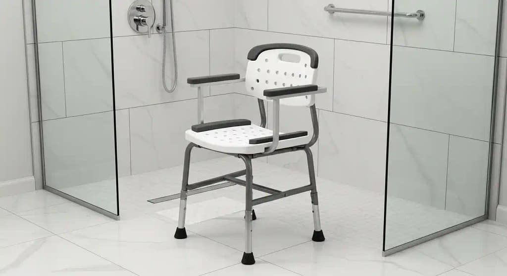 Handicap shower chair with backrest in walk-in shower