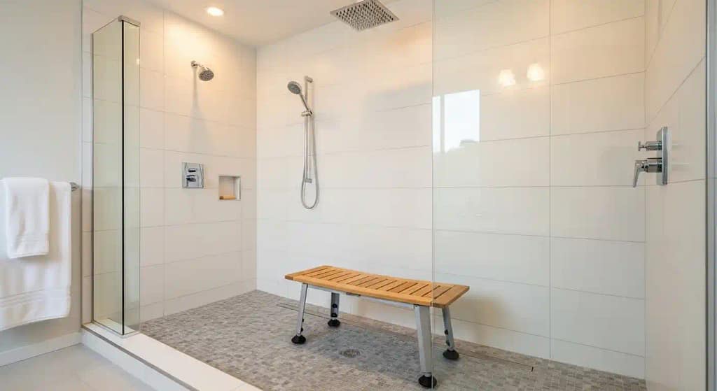 Shower bench chair inside walk-in shower