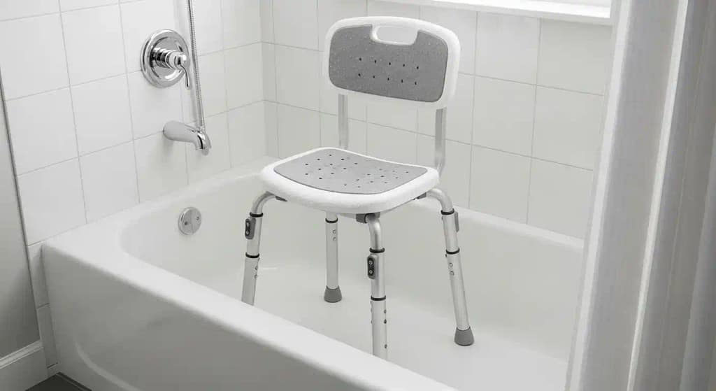 Shower chair placed inside bathtub