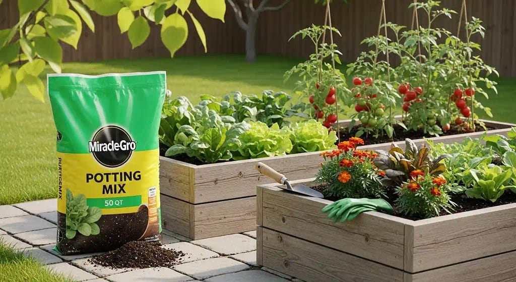 miracle gro organic potting soil 50 qt bag with outdoor flower beds