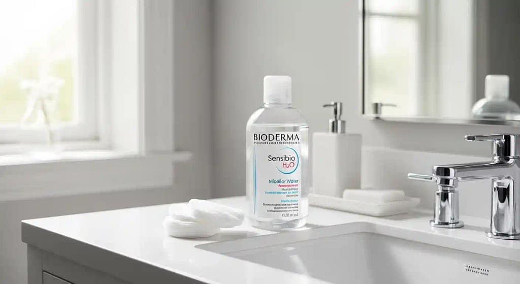 Bioderma Sensibio H2O Micellar Water with cotton pads for gentle eye makeup removal