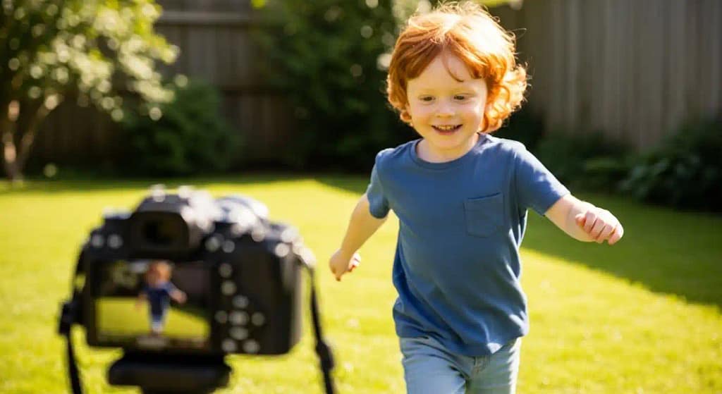 Mirrorless camera capturing a running child with sharp autofocus