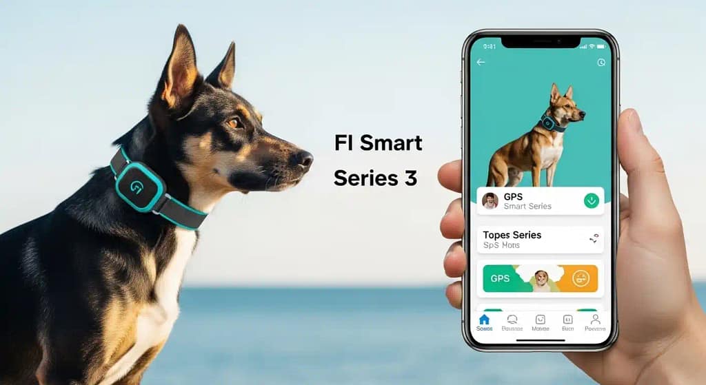 Fi Smart Dog Collar connected with mobile GPS tracking app