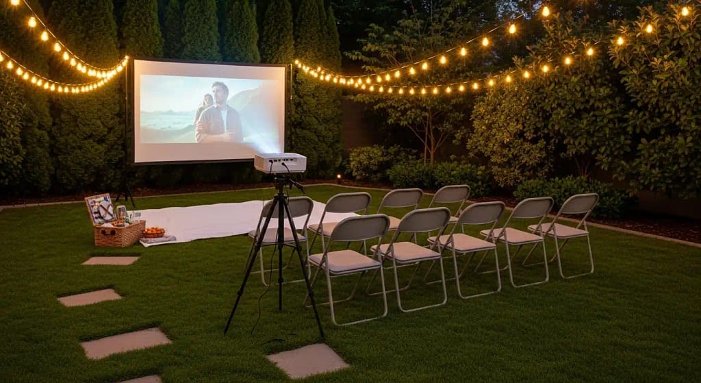 What do I need to set up a projector outside