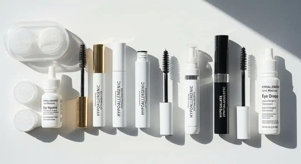 Flat lay of mascara safe for contact lens wearers