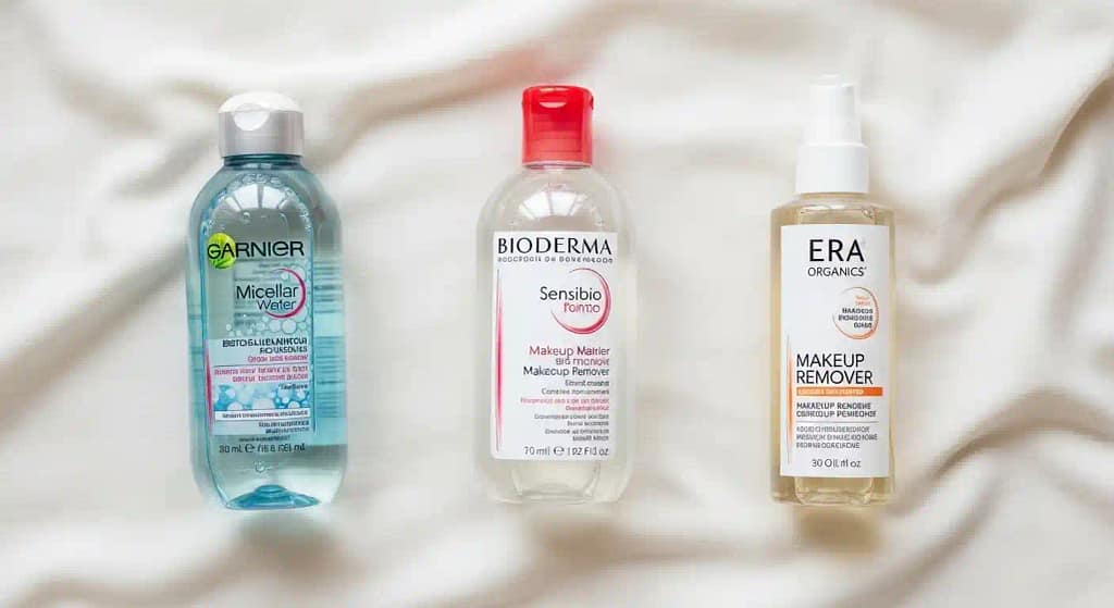 Garnier, Bioderma, and Era Organics removers for lash extensions