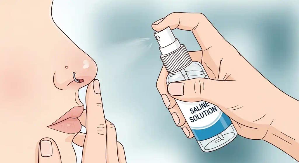 Cleaning typical gauge for nose piercings with saline solution