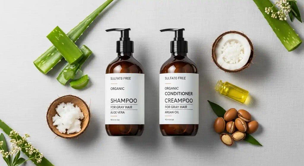 Natural sulfate free shampoo and conditioner for hair with organic ingredients