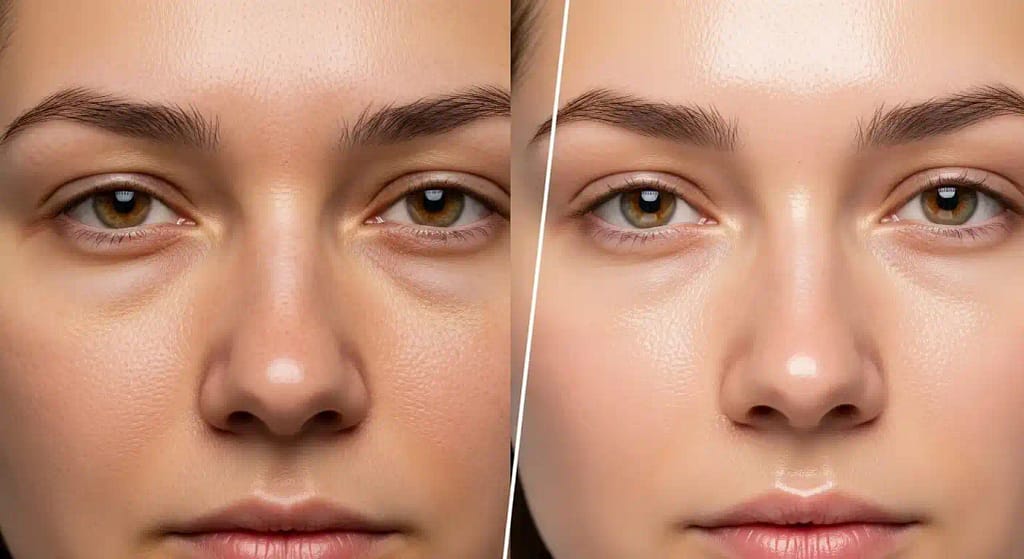 Skin before and after a jelly mask facial treatment