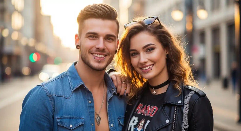 Smiling people with stylish lip piercings