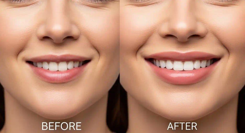 Lip flip before and after comparison showing subtle lip enhancement