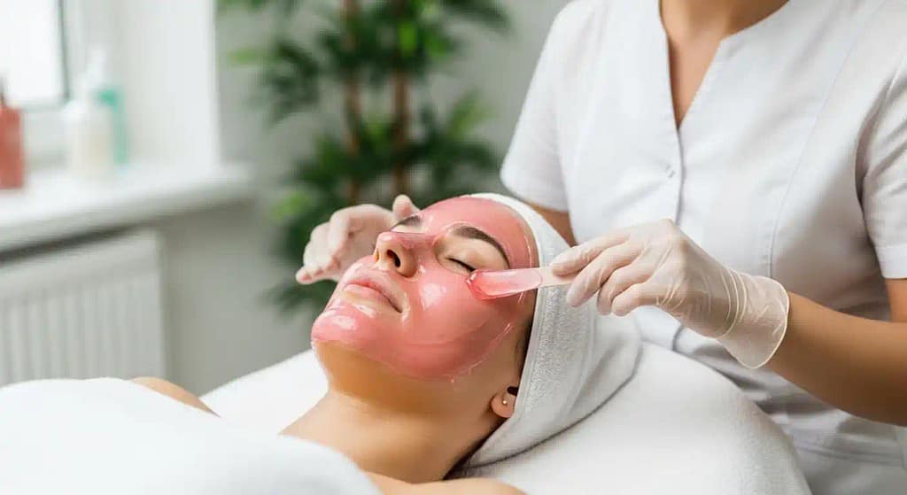 Esthetician applying professional jelly mask in a spa