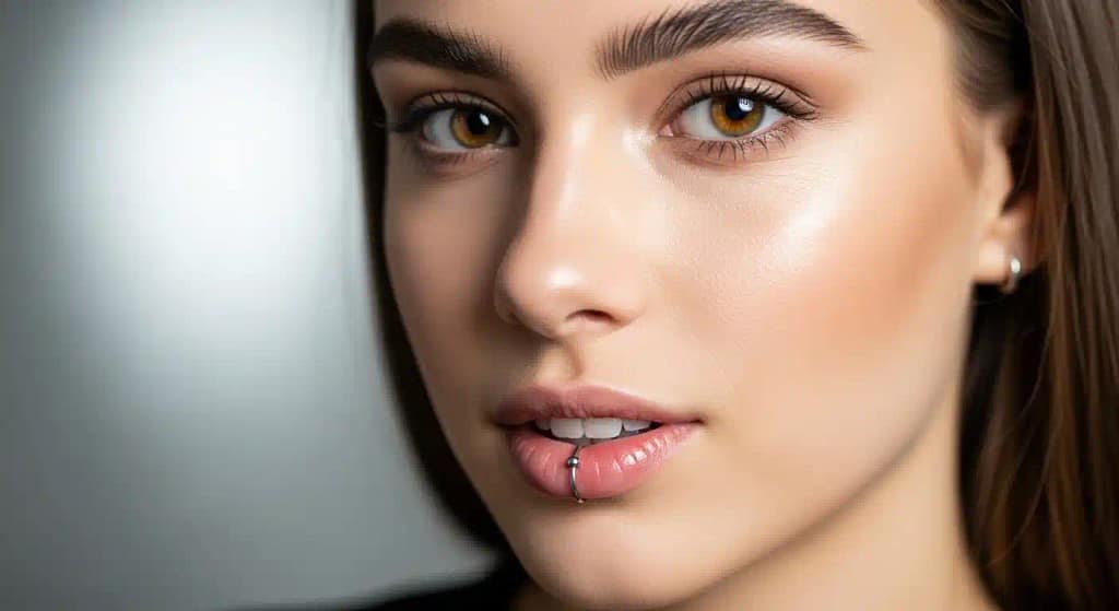 piercing inside lip style on a young woman