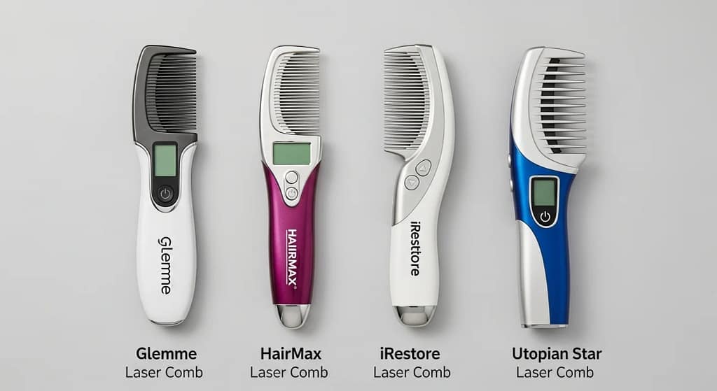 Comparison image showing Glemme Laser Hair Growth Comb vs other popular brands