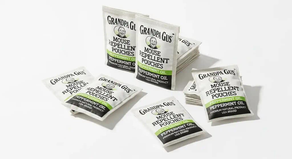 Grandpa Gus peppermint mouse repellent pouches for natural rodent control.