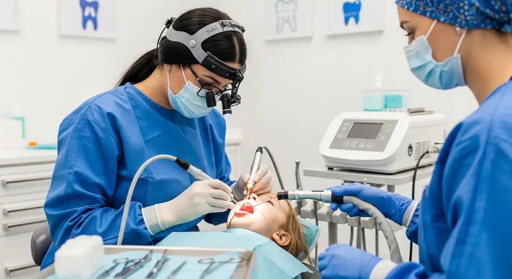Dentist performing laser tongue tie surgery for fast healing.