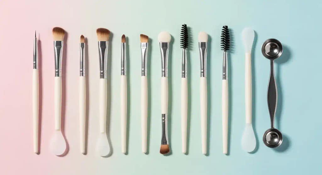 Small makeup brushes and spatulas for detailed application