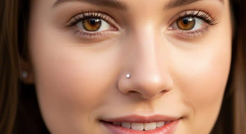 Asian woman with flat nose and septum nose piercing 20g, 22g​, 8mm, 2mm 