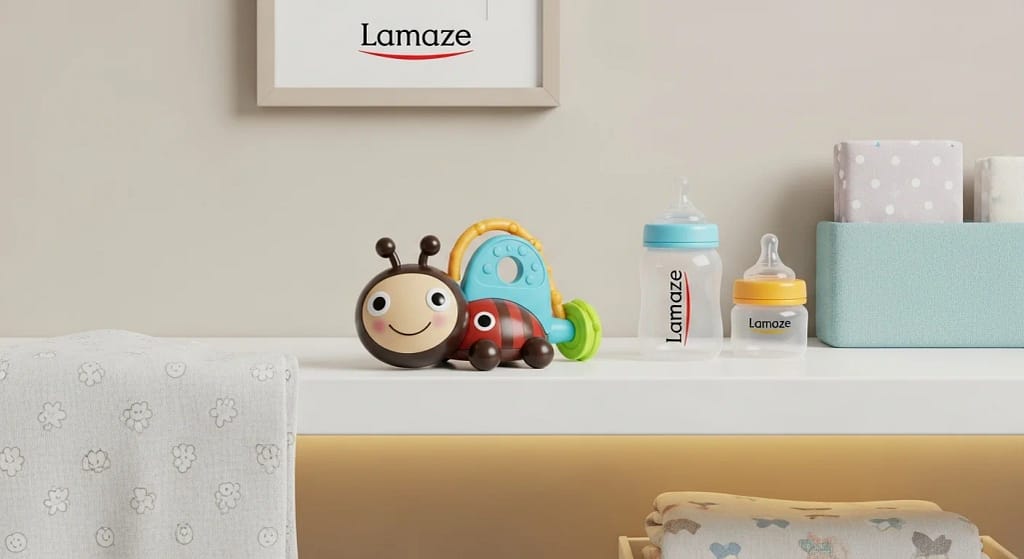 Lamaze Gardenbug toy set displayed on a nursery shelf.