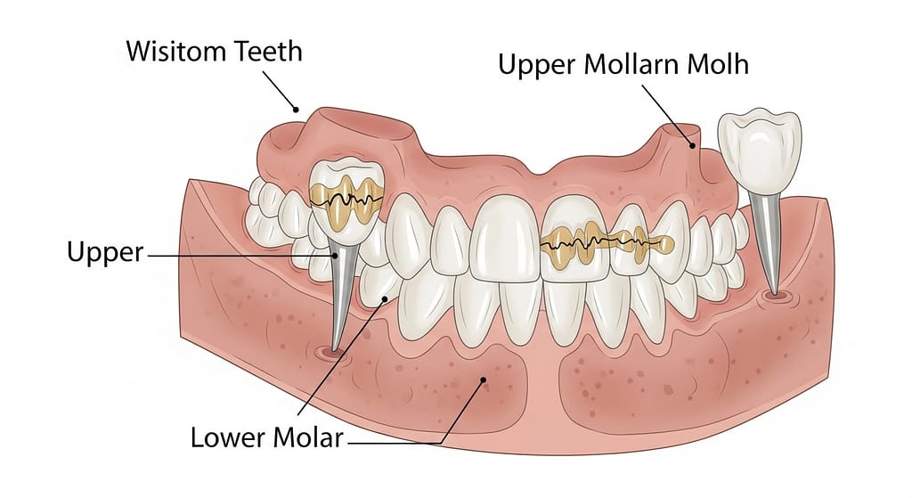 Dental diagram showing position of wisdom teeth in human jaw