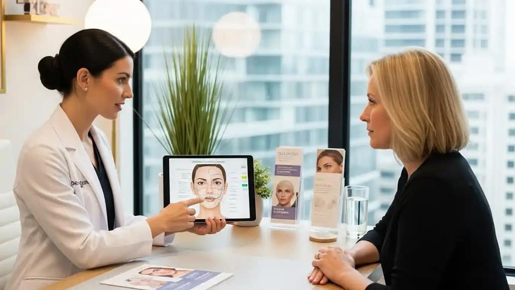 Dermatologist explaining dermal fillers as a treatment option for Ozempic face