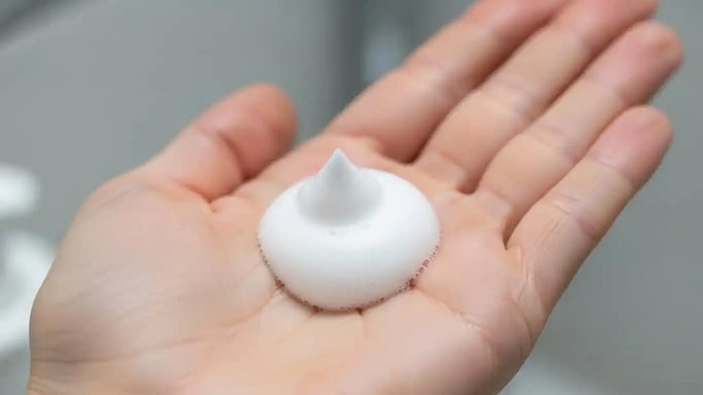 Dry shampoo foam texture shown in hand