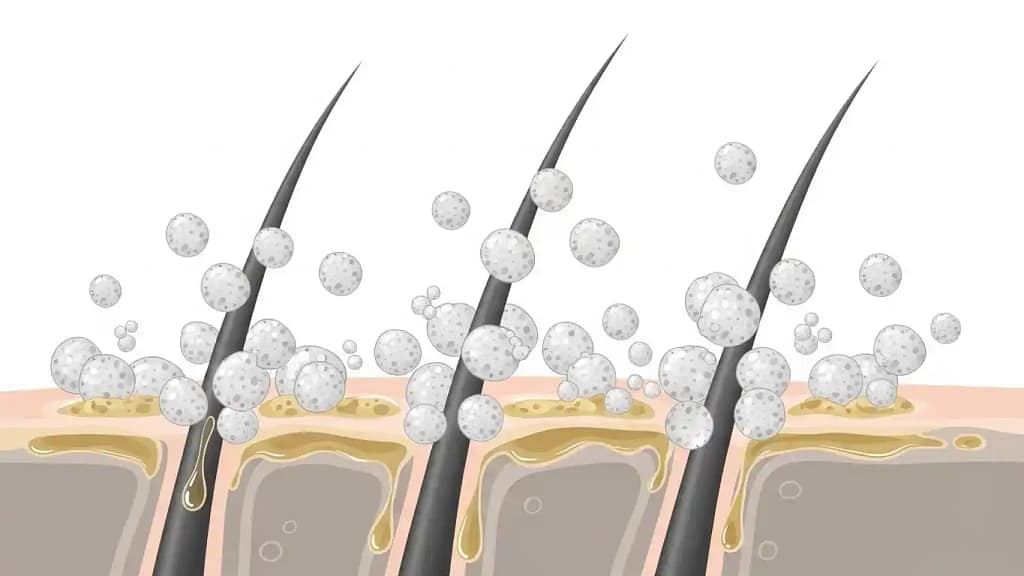 How dry shampoo foam absorbs excess oil from scalp