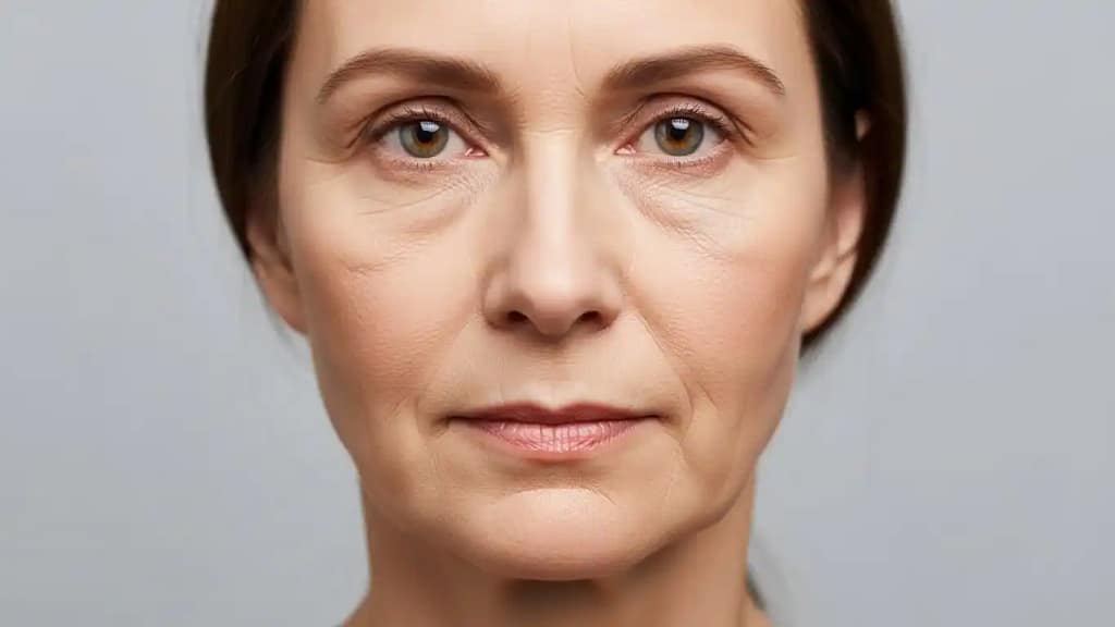 Signs of Ozempic face including sunken cheeks and under eye hollowness