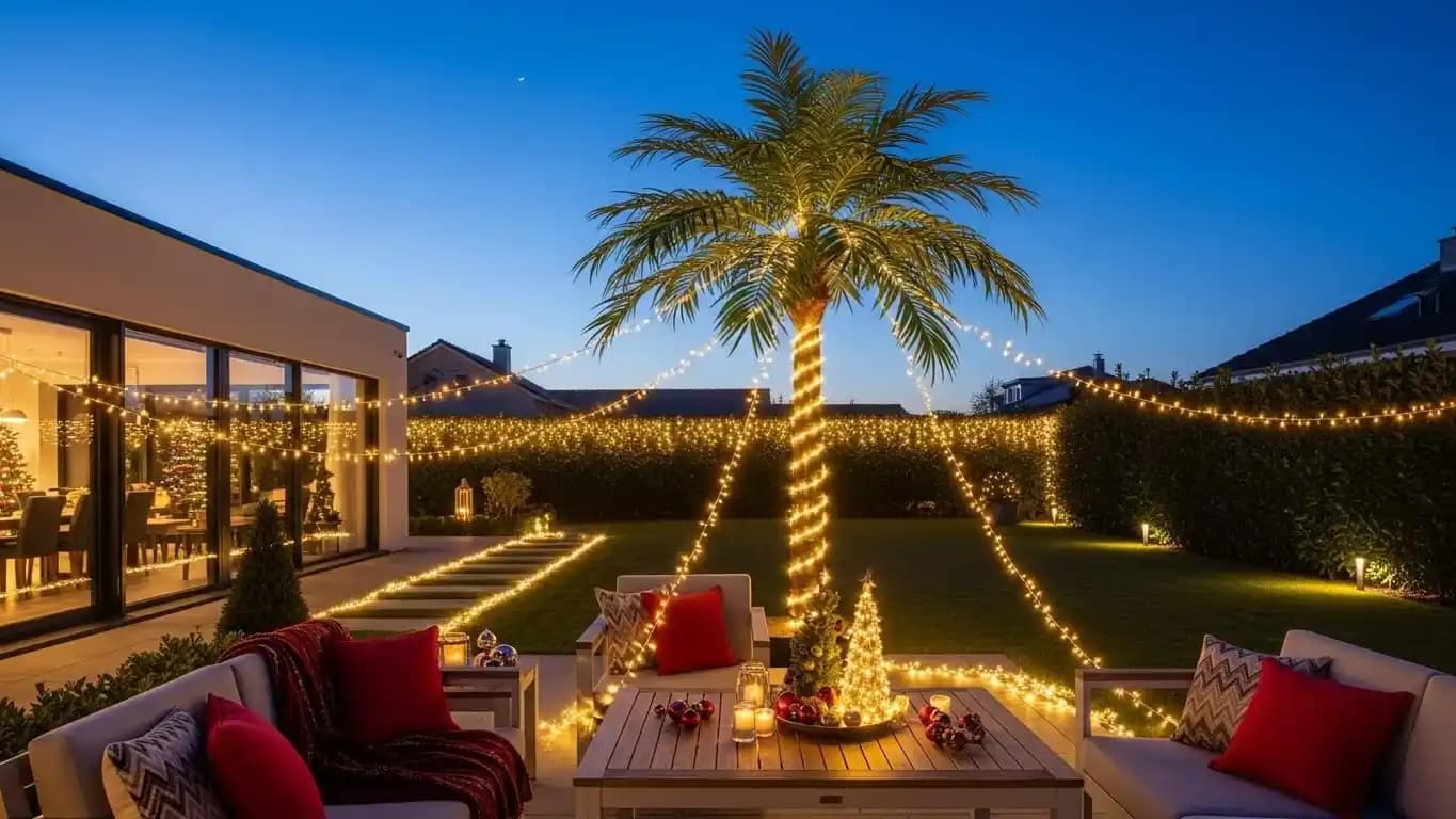 Lighted Christmas Palm Tree with 256 LED lights used for outdoor garden decoration