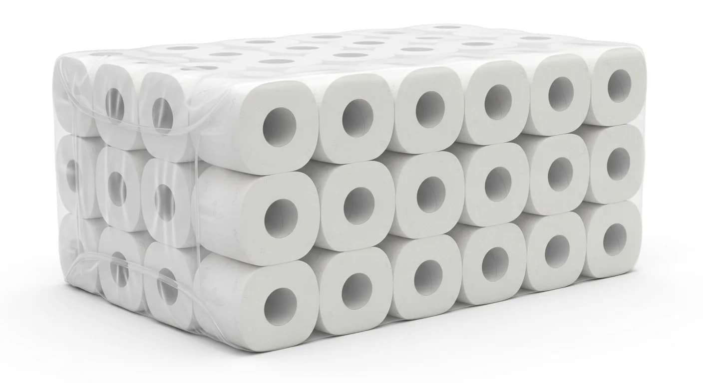 Cheap bulk toilet paper pack with multiple soft white bathroom tissue rolls