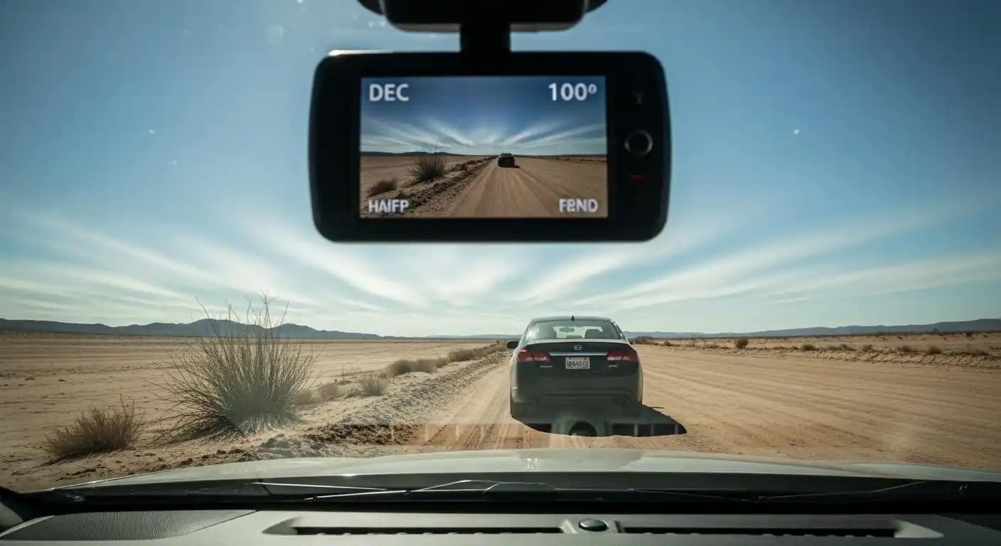 Dash cam enduring road trip heat in Arizona