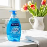 Softsoap Liquid Hand Soap placed on bathroom counter